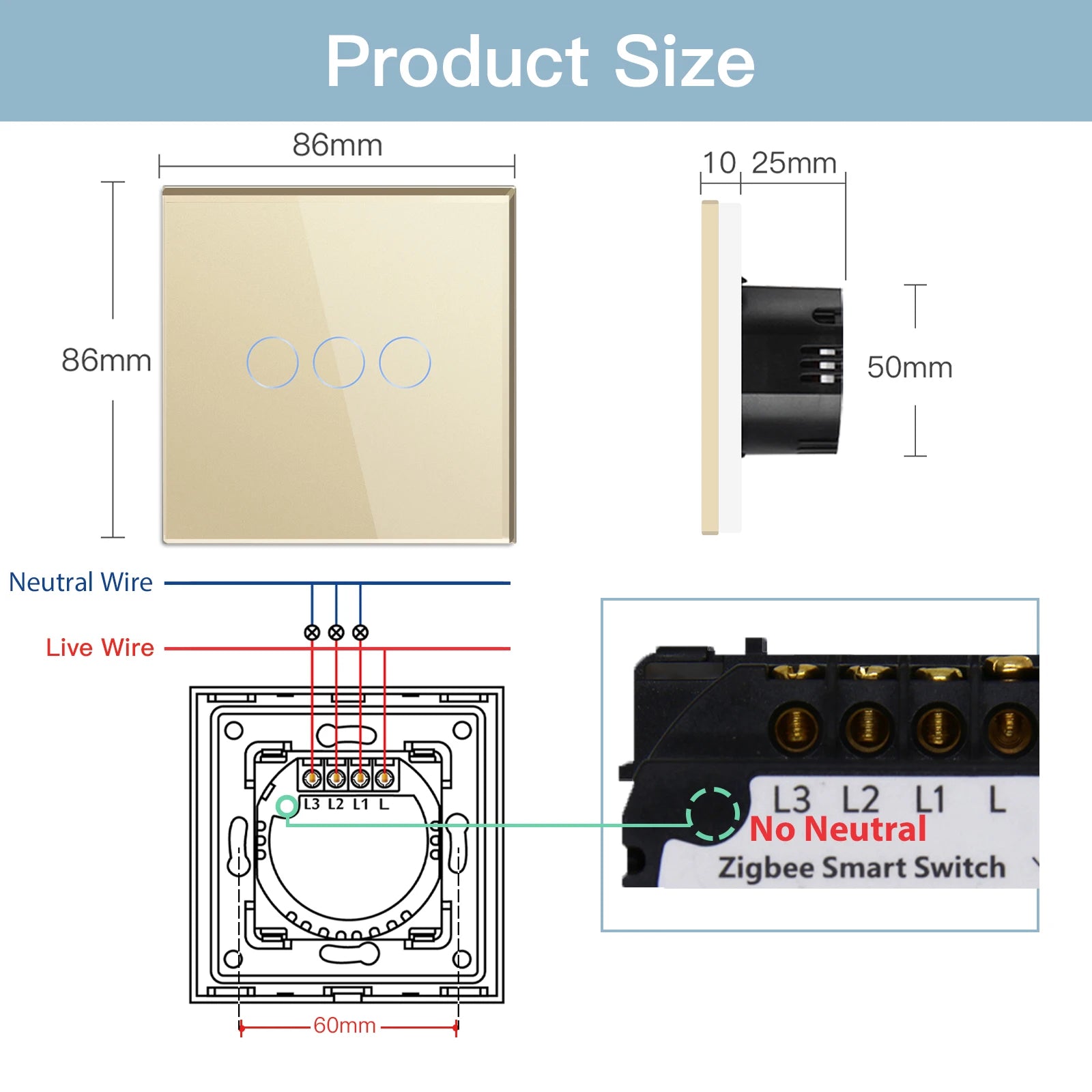 BSEED Smart Zigbee 1/2/3Gang Touch Light Switch