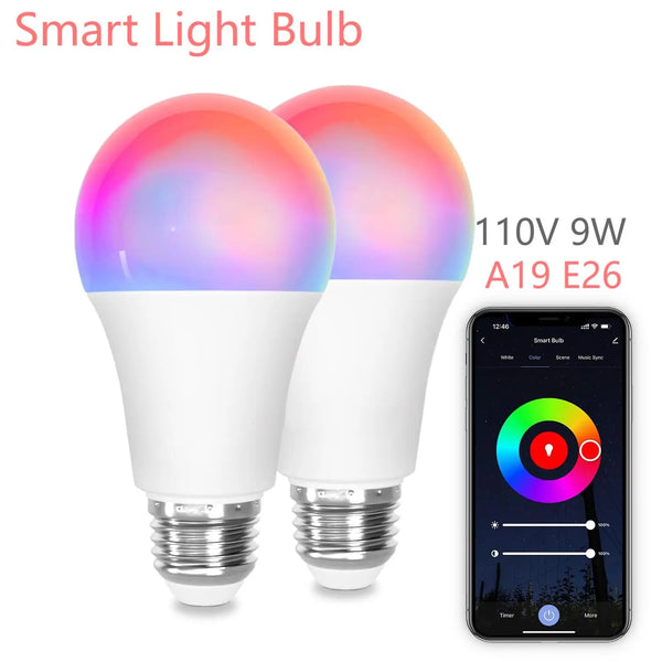 2/4PCS Smart LED Light Bulbs A19 E26 9W WiFi Bluetooth