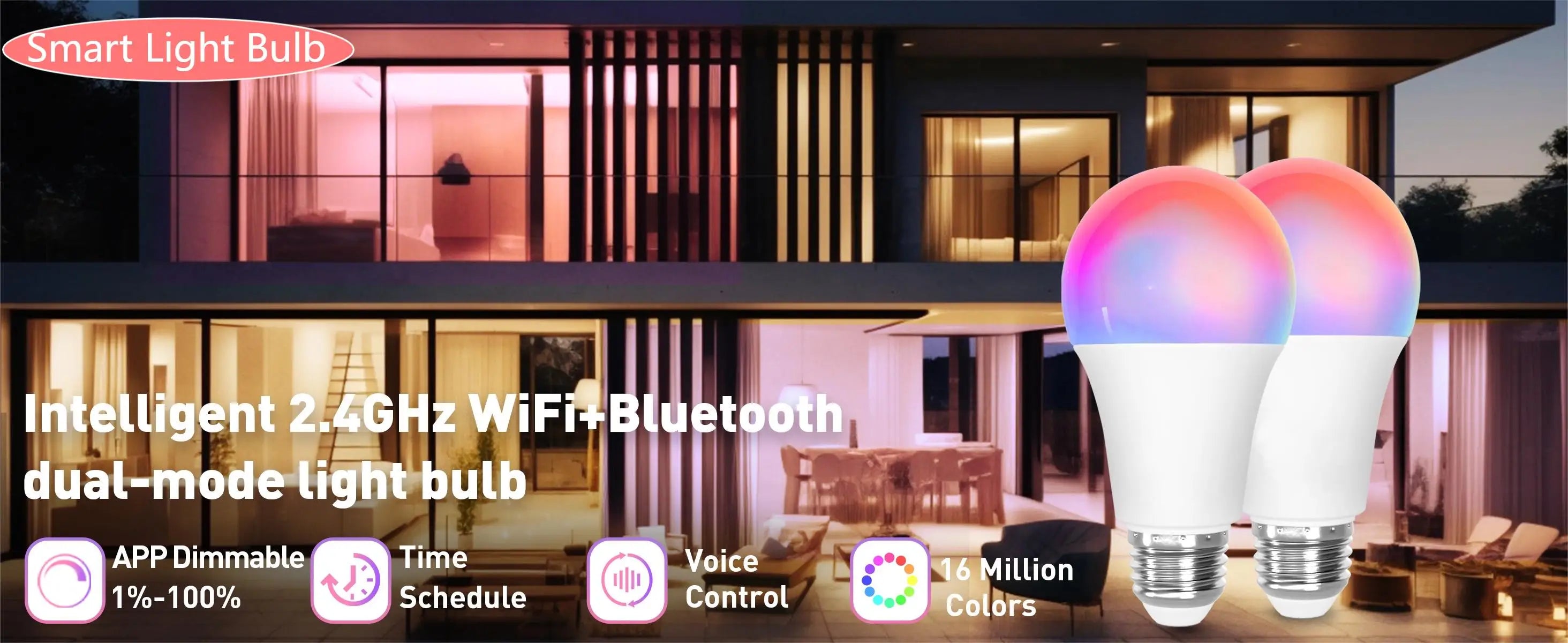2/4PCS Smart LED Light Bulbs A19 E26 9W WiFi Bluetooth