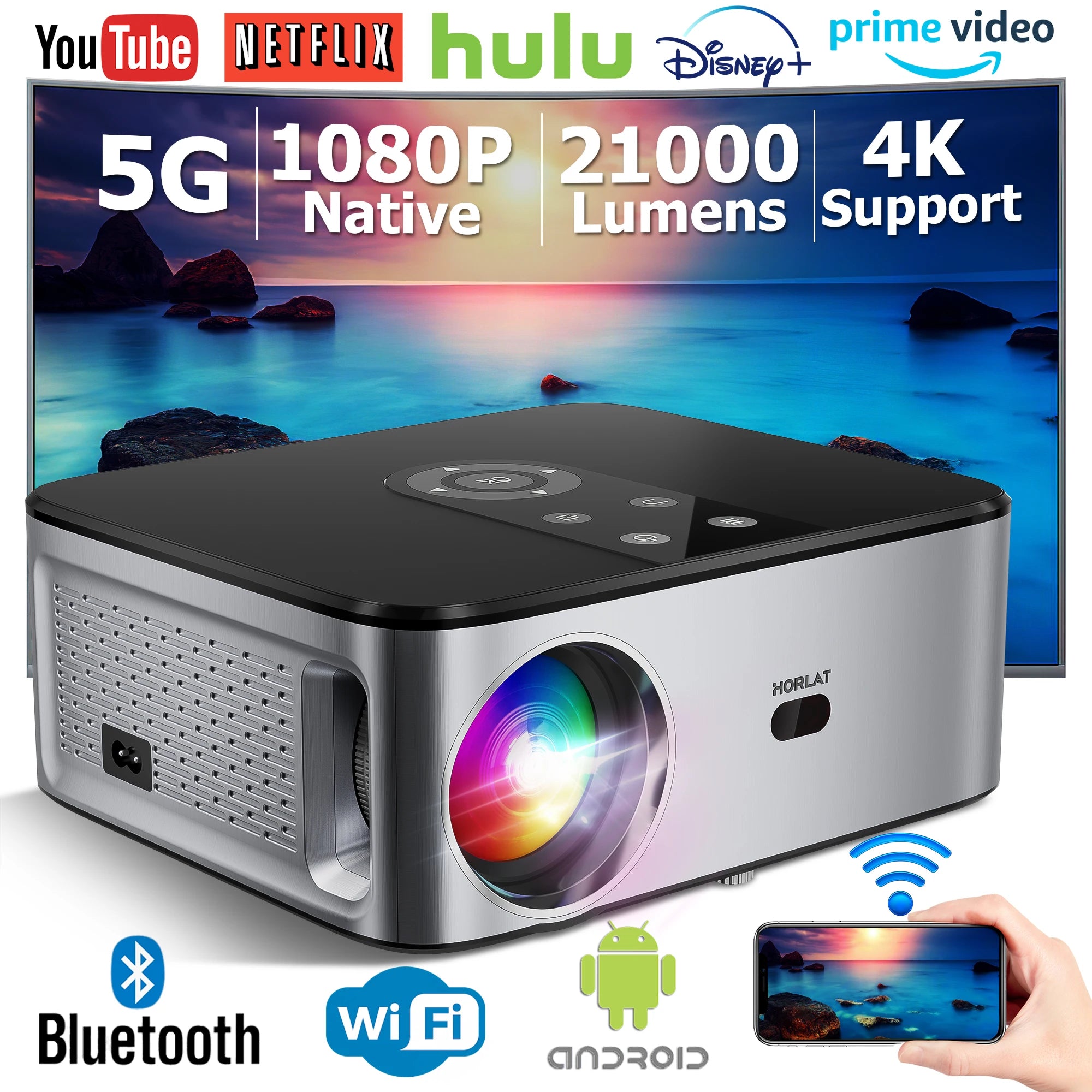 HORLAT T03 1100 ANSI Lumens 4K LED Projector