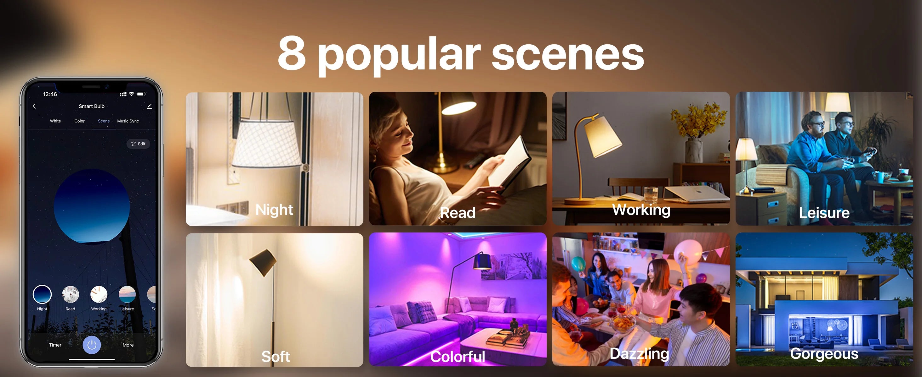2/4PCS Smart LED Light Bulbs A19 E26 9W WiFi Bluetooth