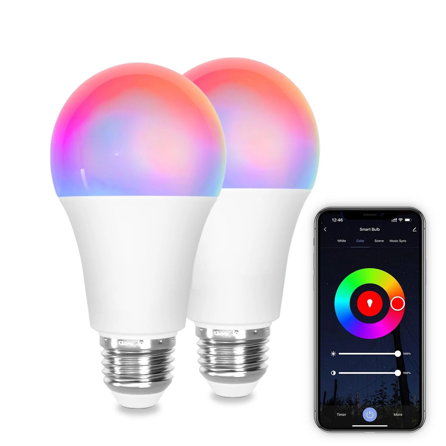 2/4PCS Smart LED Light Bulbs A19 E26 9W WiFi Bluetooth