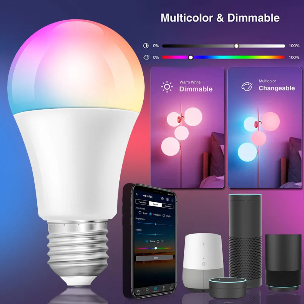 WiFi Smart LED Bulb E27 – RGBCW Color, Voice Control Compatible