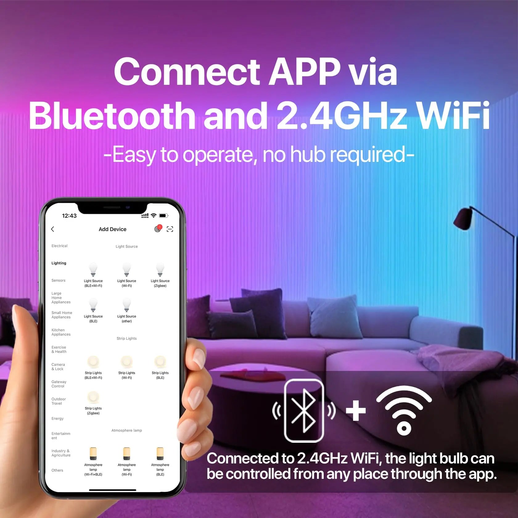 2/4PCS Smart LED Light Bulbs A19 E26 9W WiFi Bluetooth