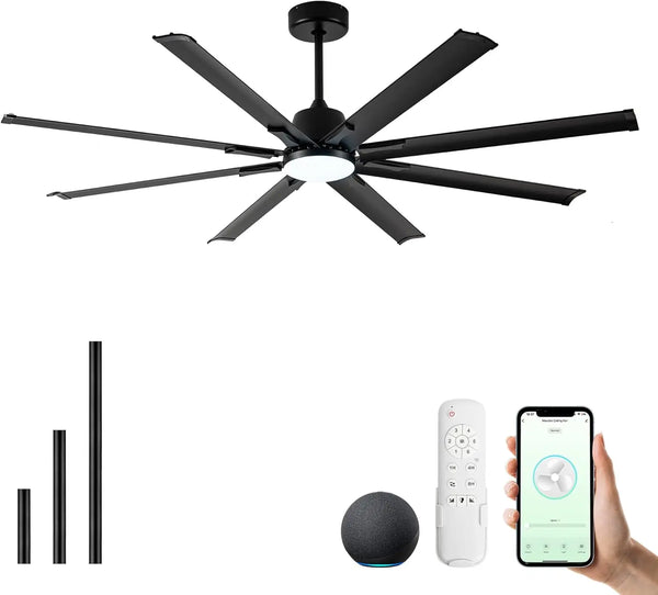 72" Smart Industrial Ceiling Fan with Light